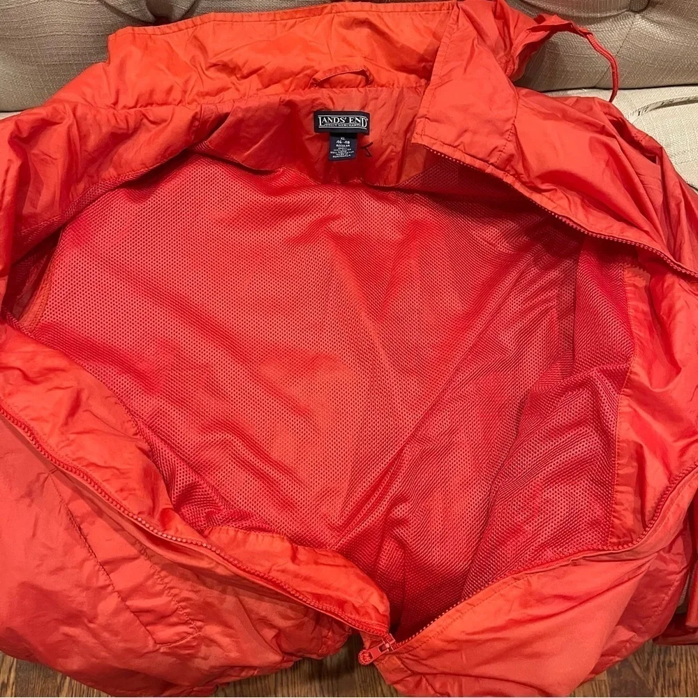 Lands' End Nylon Shell (Dark Salmon) Long Sleeve Full Zip Jacket XL Hooded